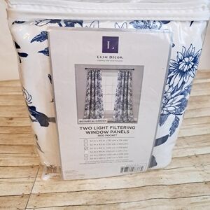 Lushdecor Two Botanical Garden Light Filtering Window Panels Navy 52" ×84"